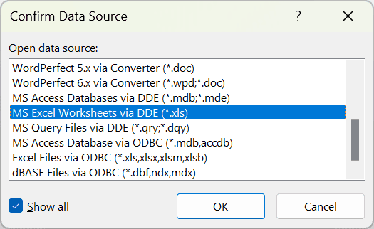 Confirm data source